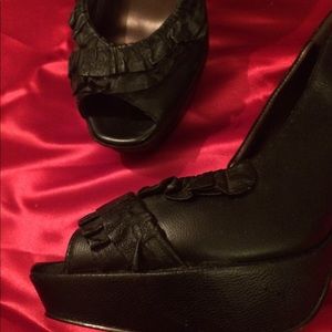 Black Leather Platform Heels